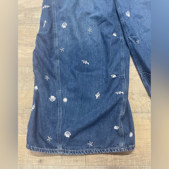 We The Free Dark Blue Embroidered Flare Jeans - Picture 6 of 7